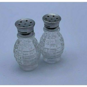 Vintage Mini, Art Deco Style Glass Grenade Barrel Salt Pepper Shaker